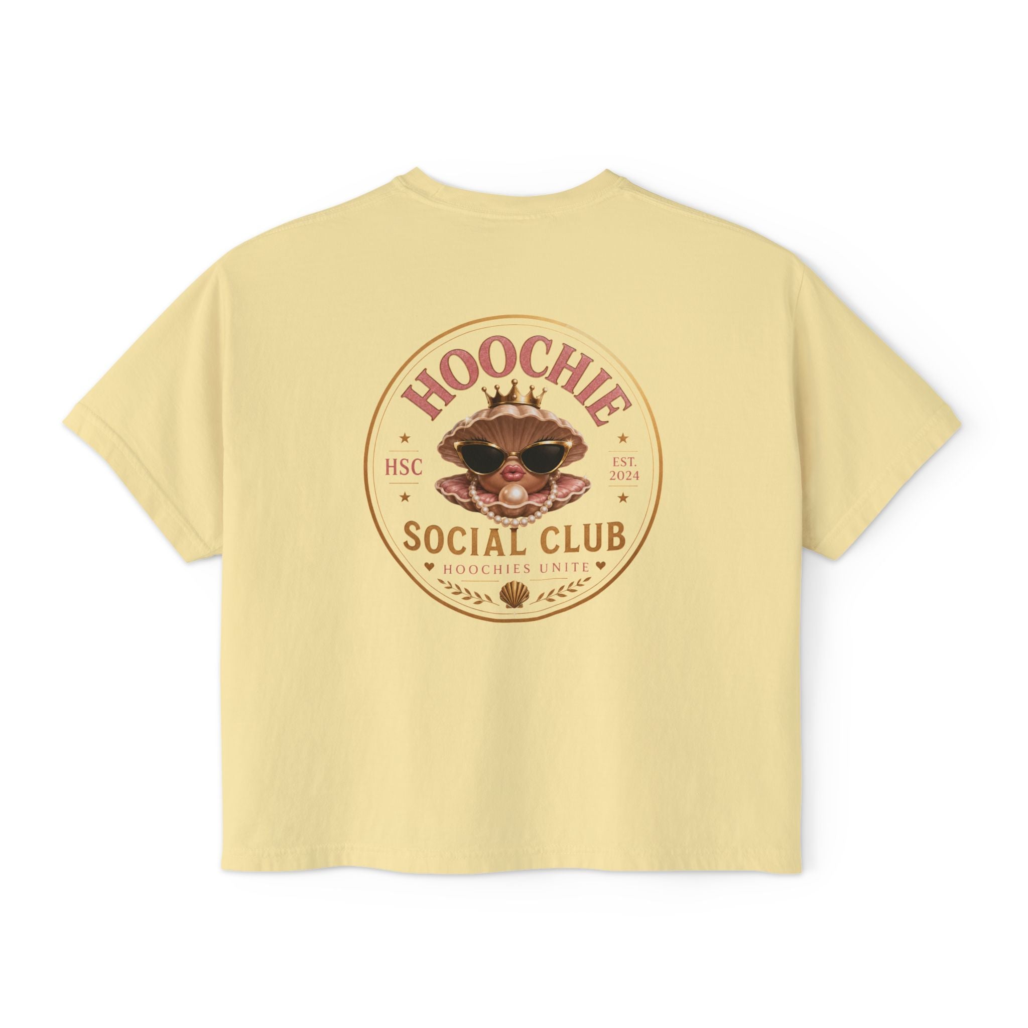 Hoochie Social Club Boxy Tee — Women's Cute Retro Cat Graphic Crop T-Shirt