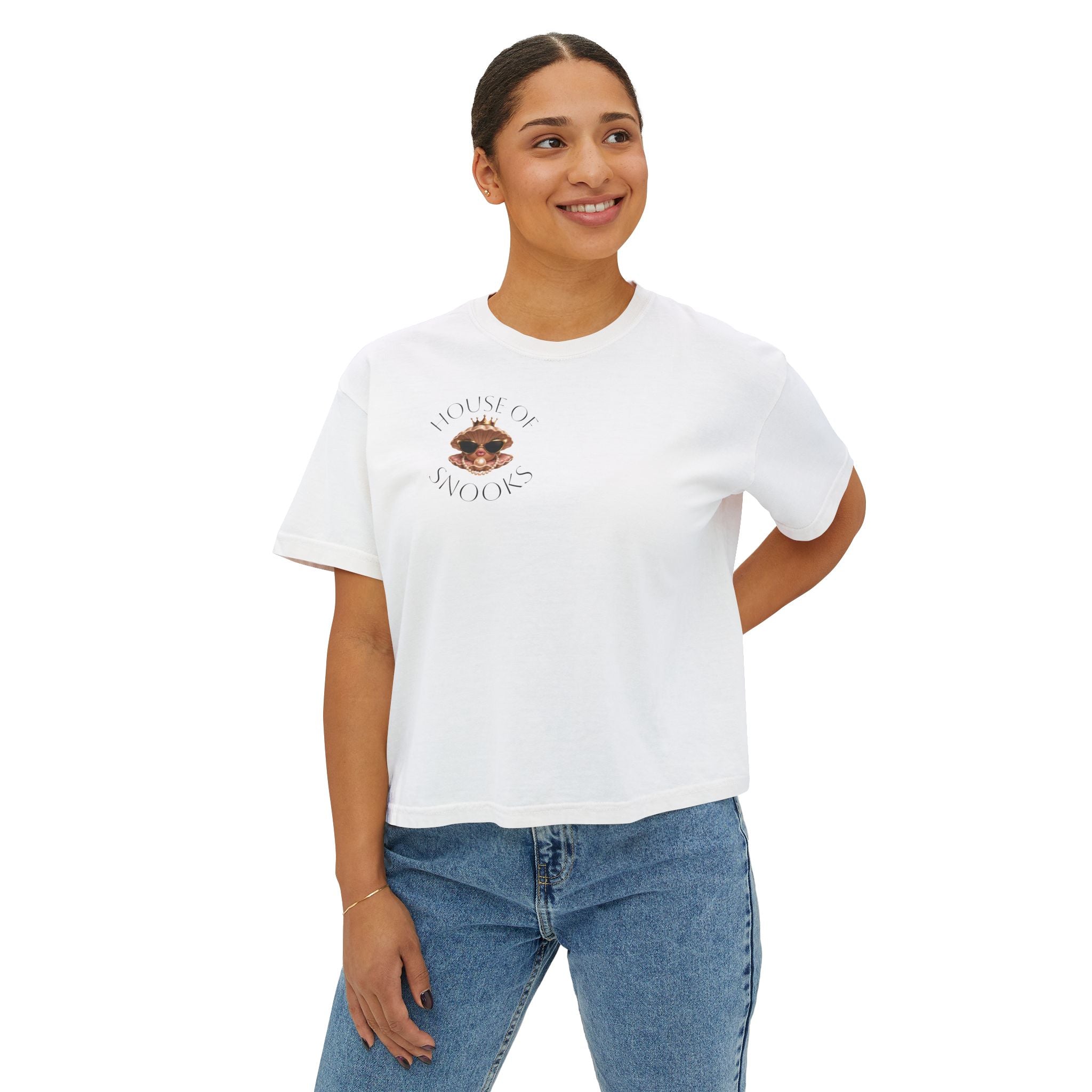 Hoochie Social Club Boxy Tee — Women's Cute Retro Cat Graphic Crop T-Shirt
