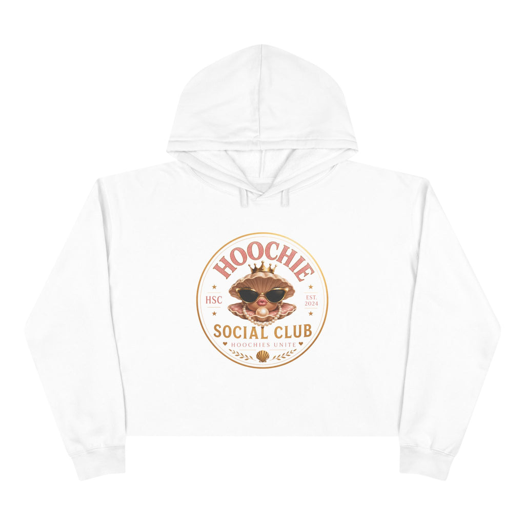 Hoochie Social Club Cropped Hoodie — Retro Sun Cat Graphic