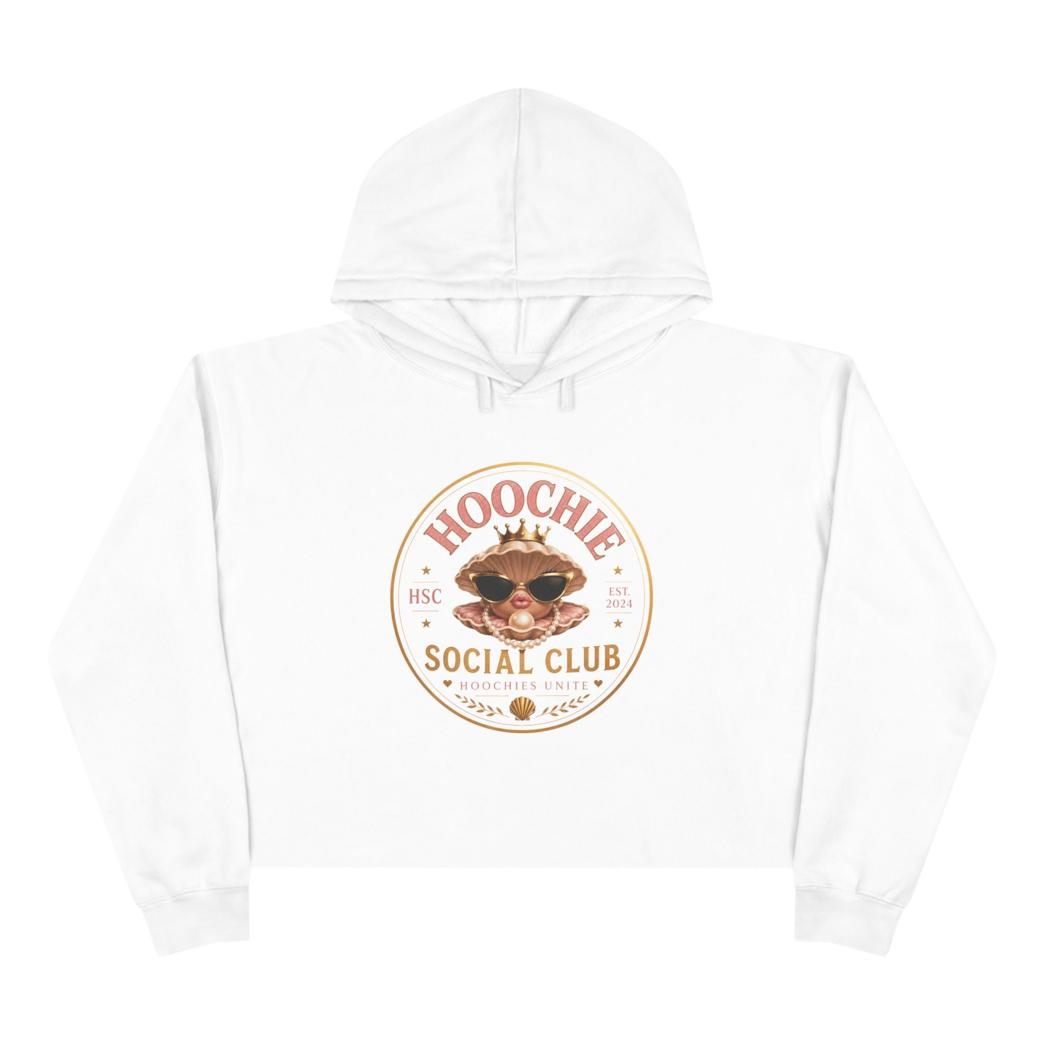 Hoochie Social Club Cropped Hoodie — Retro Sun Cat Graphic