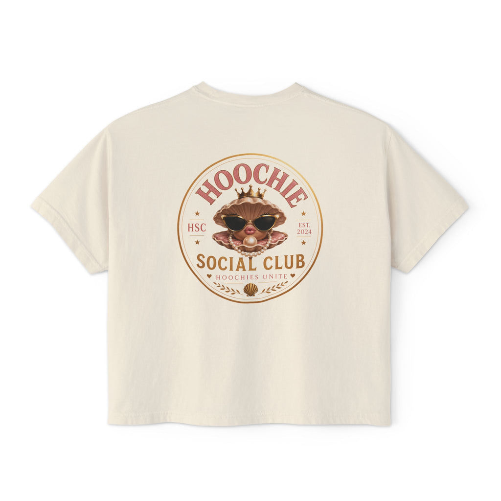 Hoochie Social Club Boxy Tee — Women's Cute Retro Cat Graphic Crop T-Shirt