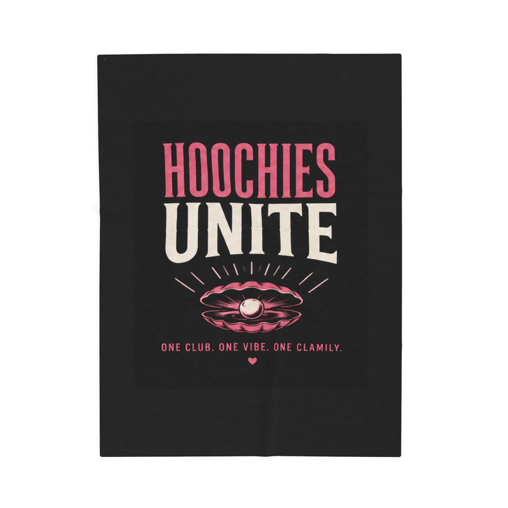 Hoochies Unite Plush Blanket — Soft Velveteen Throw with Retro Lip Graphic