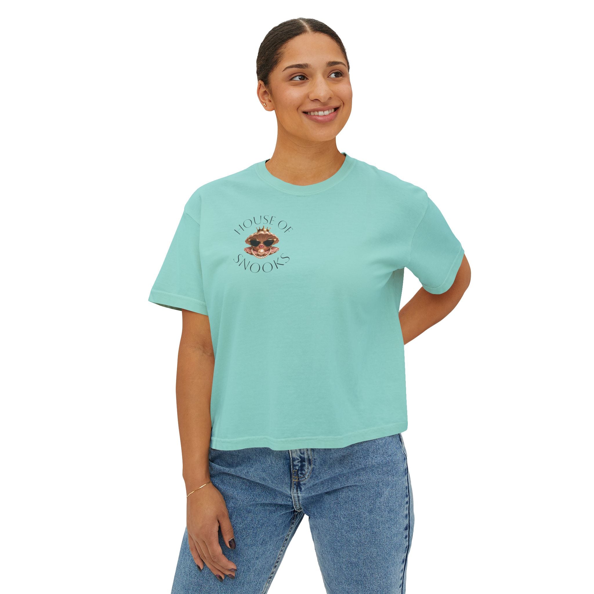 Hoochie Social Club Boxy Tee — Women's Cute Retro Cat Graphic Crop T-Shirt