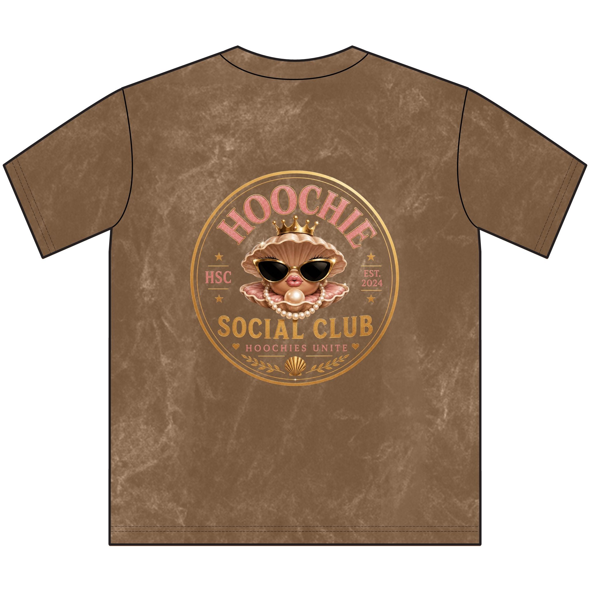 Vintage "Hoochie Social Club" Crewneck Tee — Retro Brown Graphic T-Shirt with "Oh, my apologies. You thought a hoochie cared?"