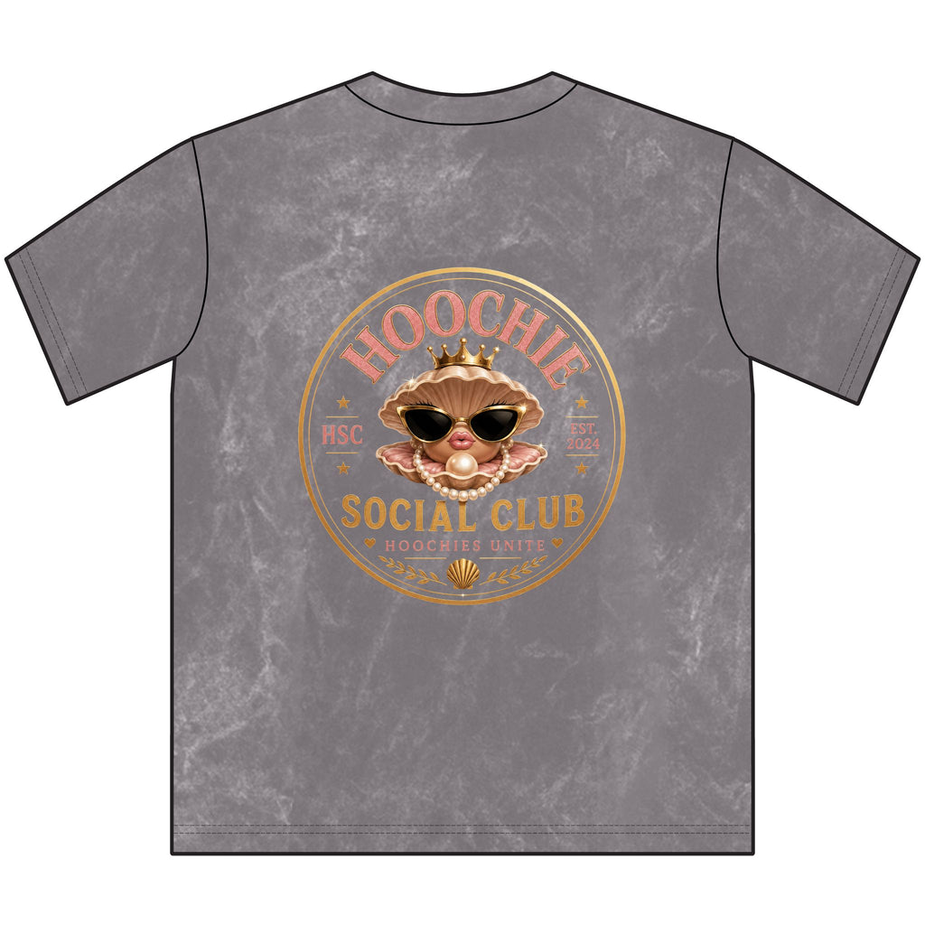 Vintage "Hoochie Social Club" Crewneck Tee — Retro Brown Graphic T-Shirt with "Oh, my apologies. You thought a hoochie cared?"