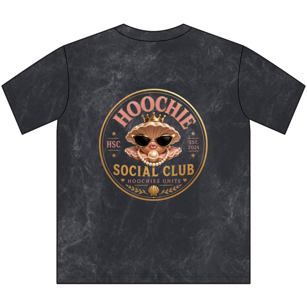 Vintage "Hoochie Social Club" Crewneck Tee — Retro Brown Graphic T-Shirt with "Oh, my apologies. You thought a hoochie cared?"