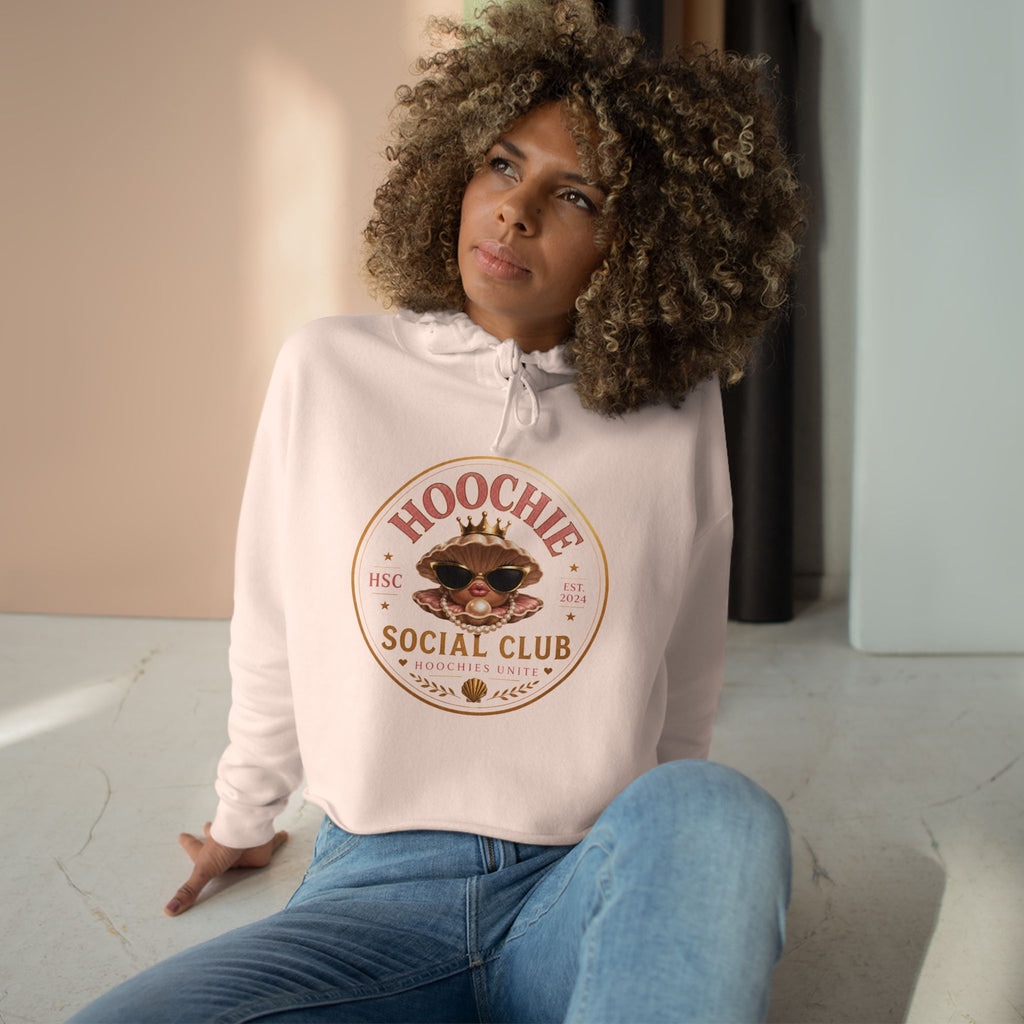 Hoochie Social Club Cropped Hoodie — Retro Sun Cat Graphic