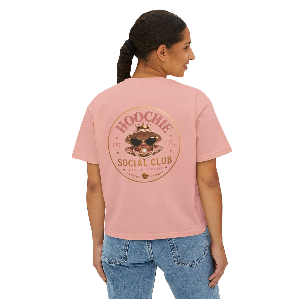 Hoochie Social Club Boxy Tee — Women's Cute Retro Cat Graphic Crop T-Shirt
