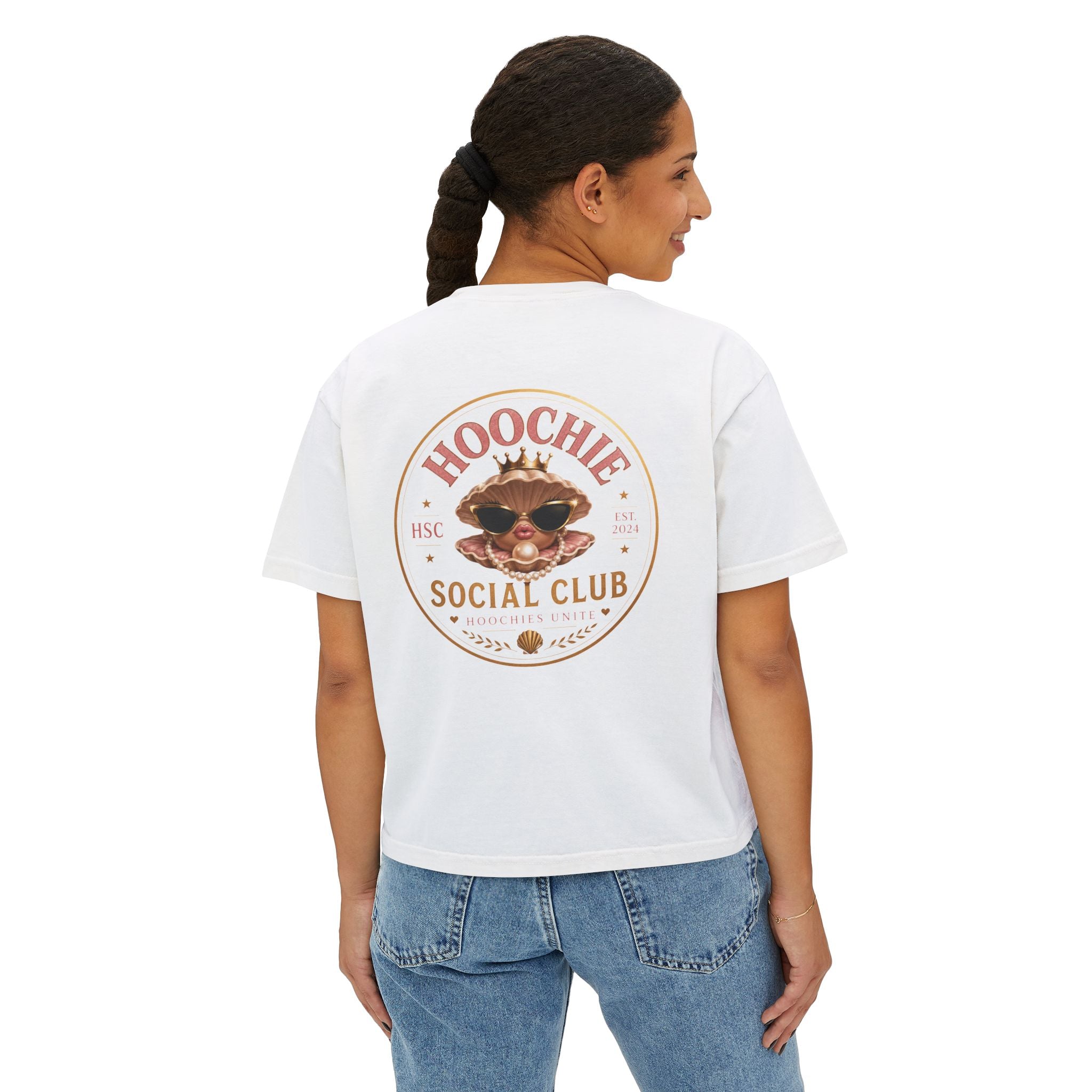 Hoochie Social Club Boxy Tee — Women's Cute Retro Cat Graphic Crop T-Shirt