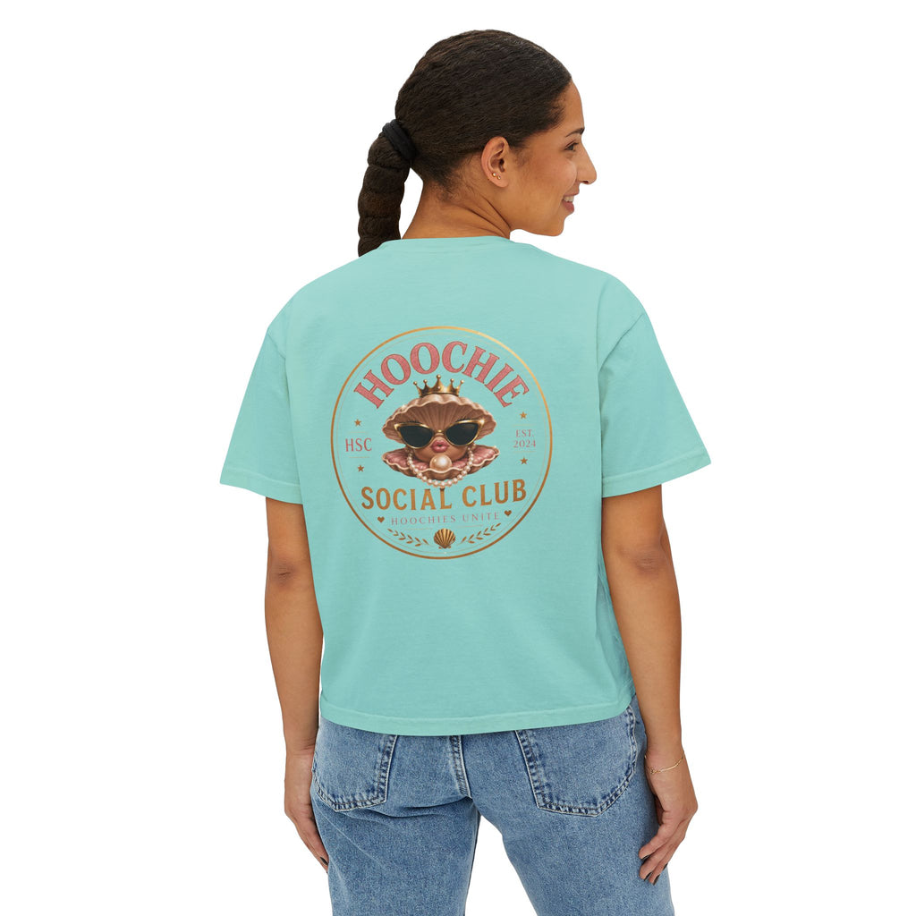 Hoochie Social Club Boxy Tee — Women's Cute Retro Cat Graphic Crop T-Shirt
