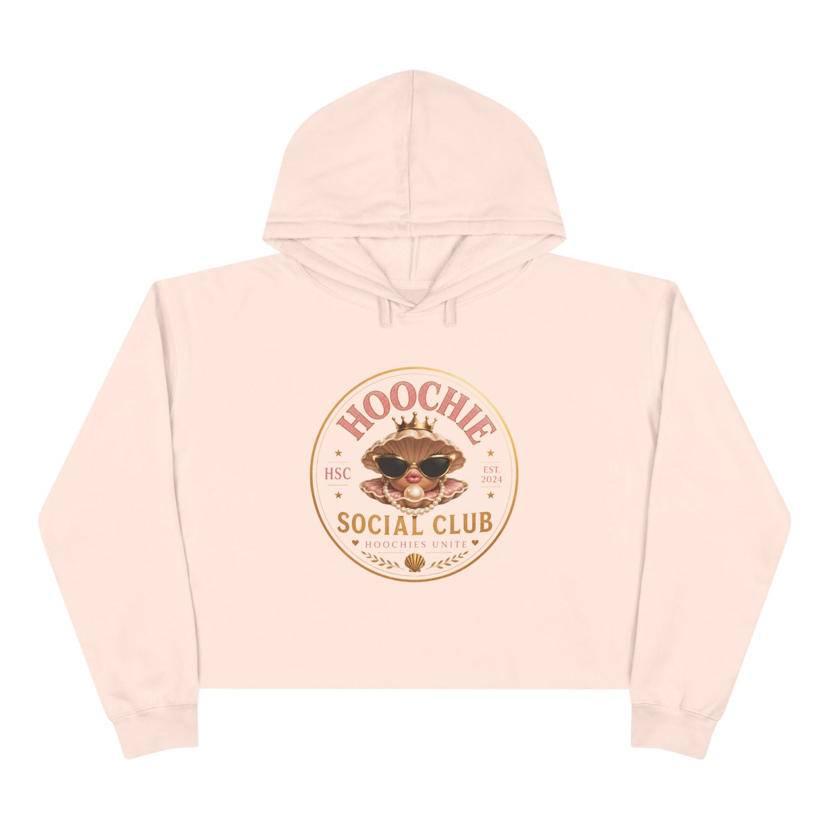 Hoochie Social Club Cropped Hoodie — Retro Sun Cat Graphic