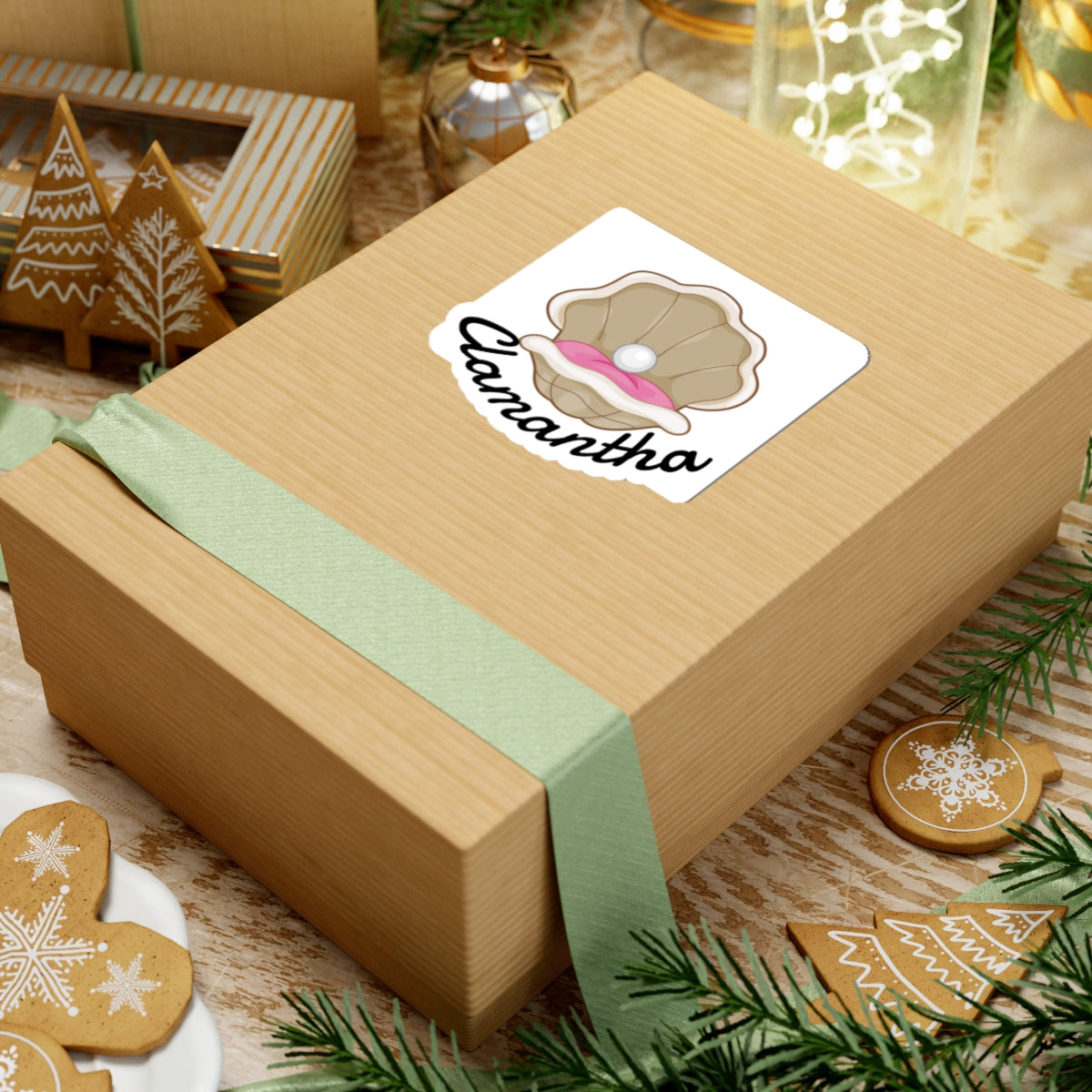 Clamantha Kiss-Cut Sticker — Cute Pearl Shell Design