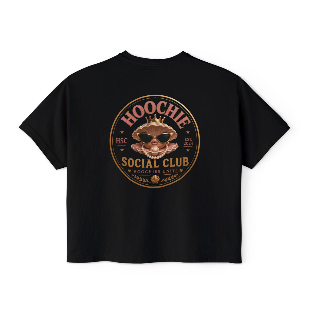 Hoochie Social Club Boxy Tee — Women's Cute Retro Cat Graphic Crop T-Shirt