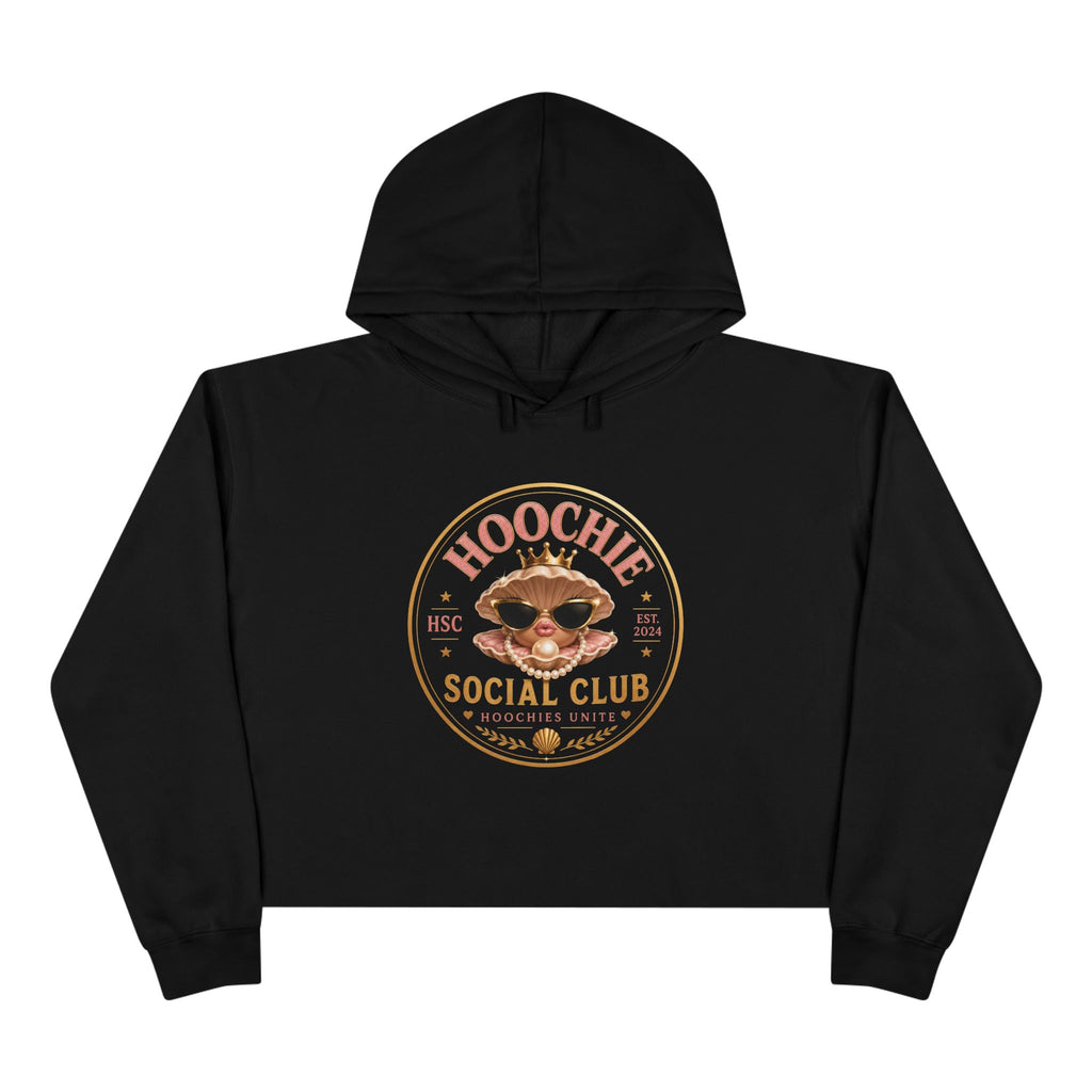 Hoochie Social Club Cropped Hoodie — Retro Sun Cat Graphic