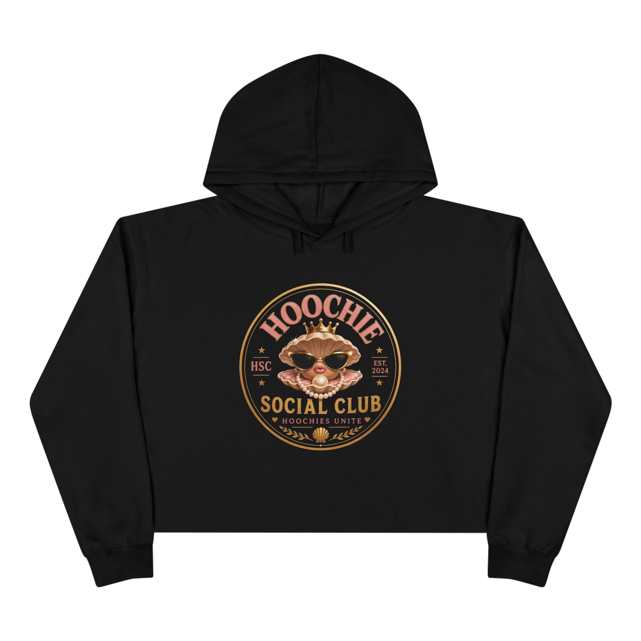 Hoochie Social Club Cropped Hoodie — Retro Sun Cat Graphic