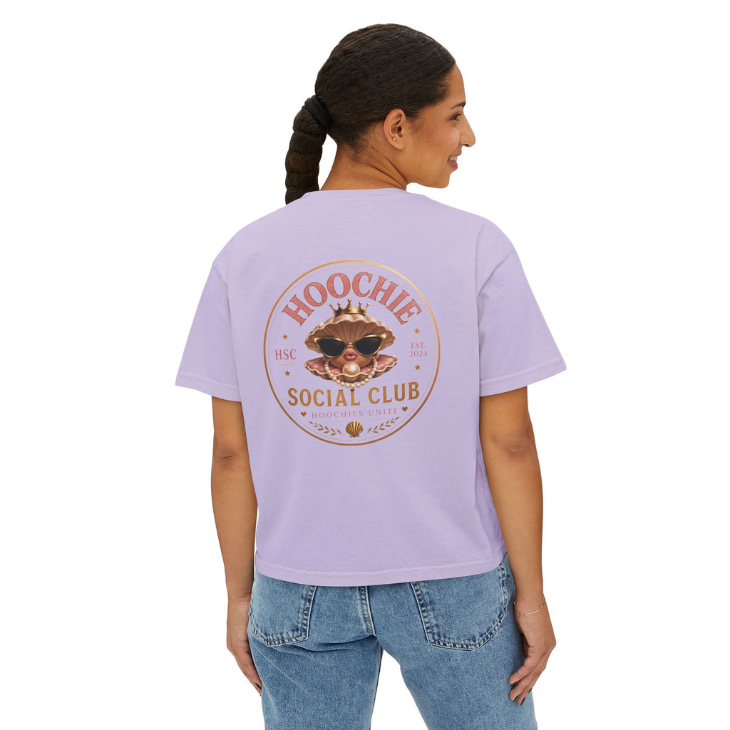 Hoochie Social Club Boxy Tee — Women's Cute Retro Cat Graphic Crop T-Shirt