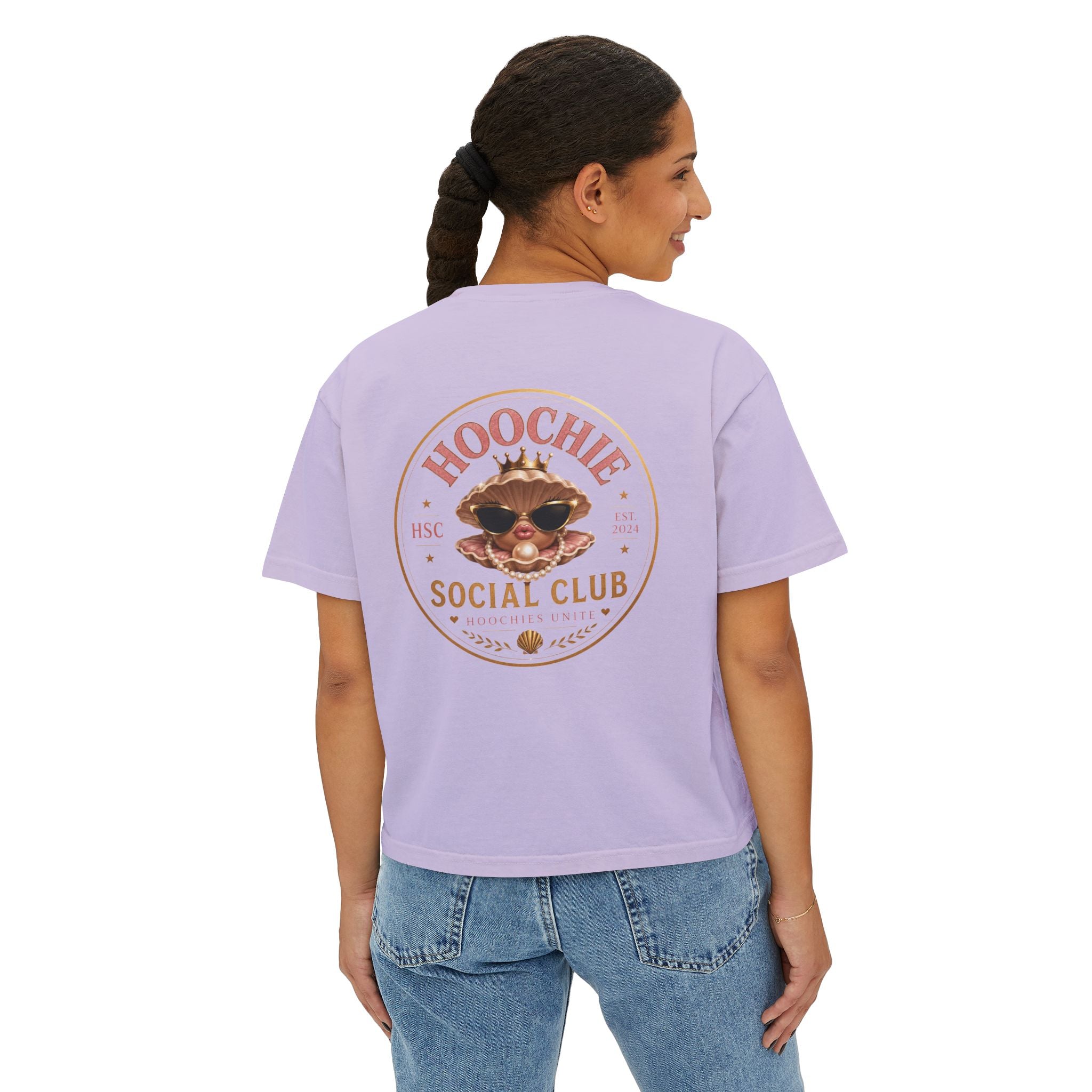 Hoochie Social Club Boxy Tee — Women's Cute Retro Cat Graphic Crop T-Shirt