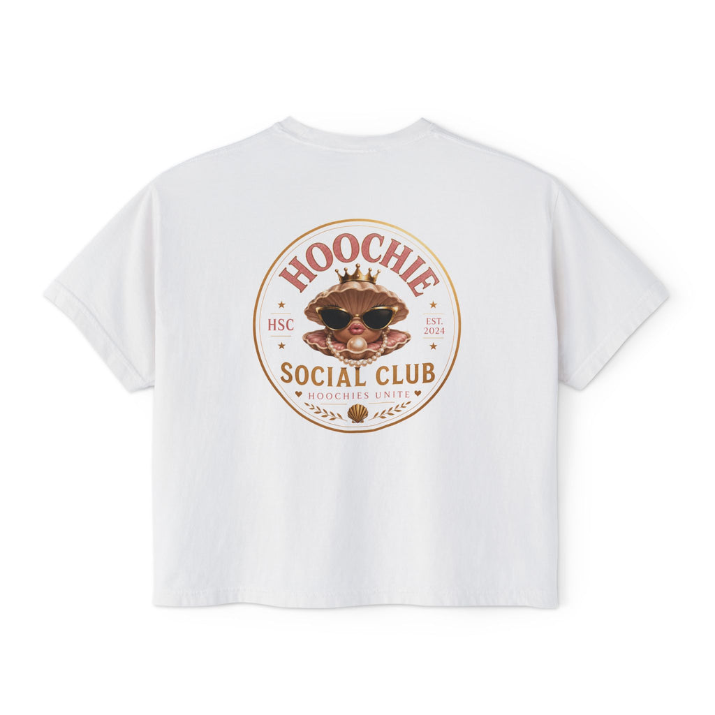 Hoochie Social Club Boxy Tee — Women's Cute Retro Cat Graphic Crop T-Shirt