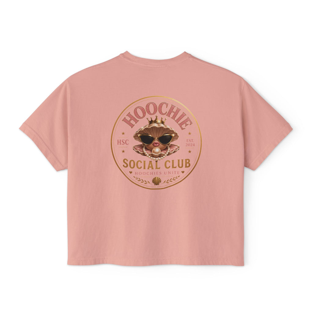 Hoochie Social Club Boxy Tee — Women's Cute Retro Cat Graphic Crop T-Shirt