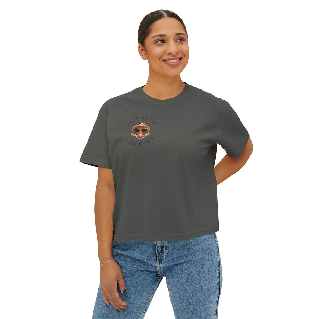 Hoochie Social Club Boxy Tee — Women's Cute Retro Cat Graphic Crop T-Shirt