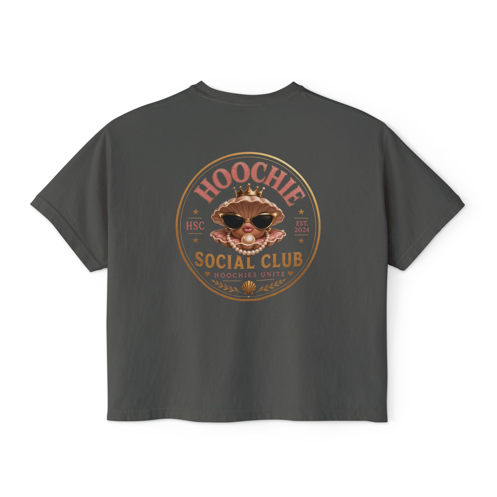Hoochie Social Club Boxy Tee — Women's Cute Retro Cat Graphic Crop T-Shirt