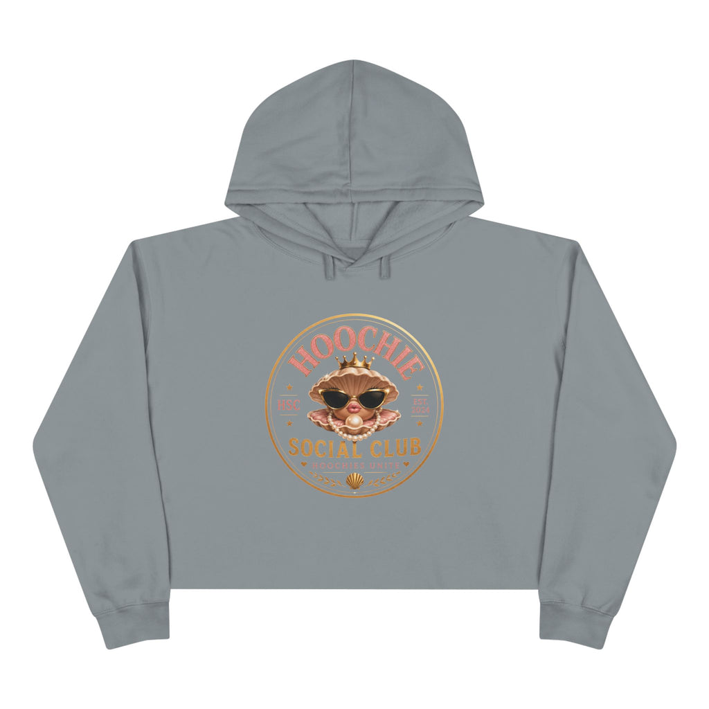 Hoochie Social Club Cropped Hoodie — Retro Sun Cat Graphic