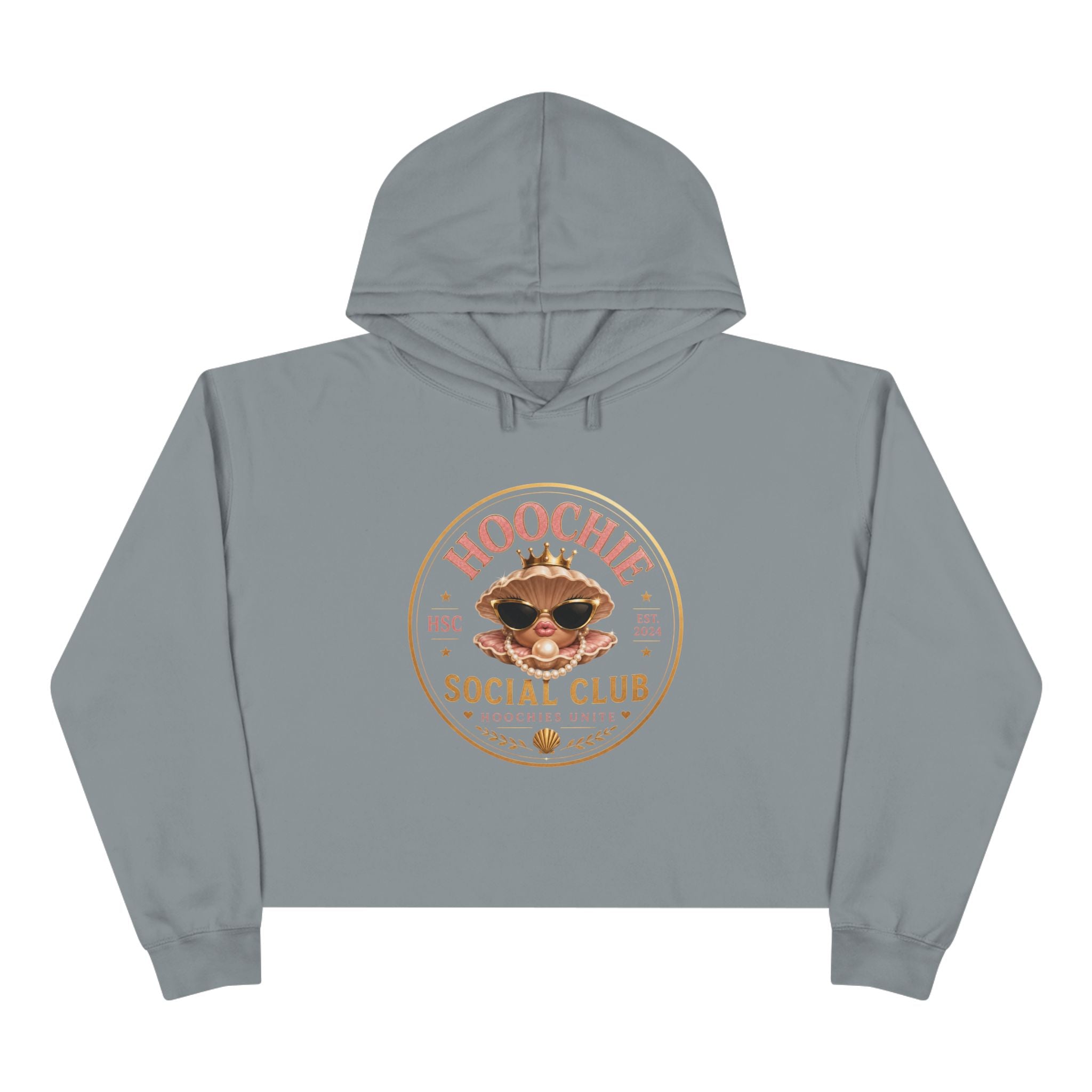 Hoochie Social Club Cropped Hoodie — Retro Sun Cat Graphic